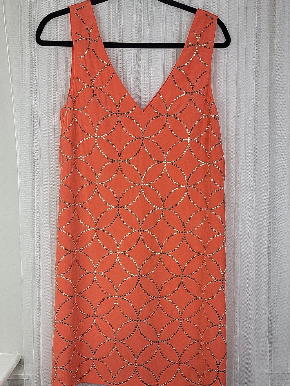 Trina Turk Silk Orange Embellished V-Neck Sleeveless Dress. Size 6